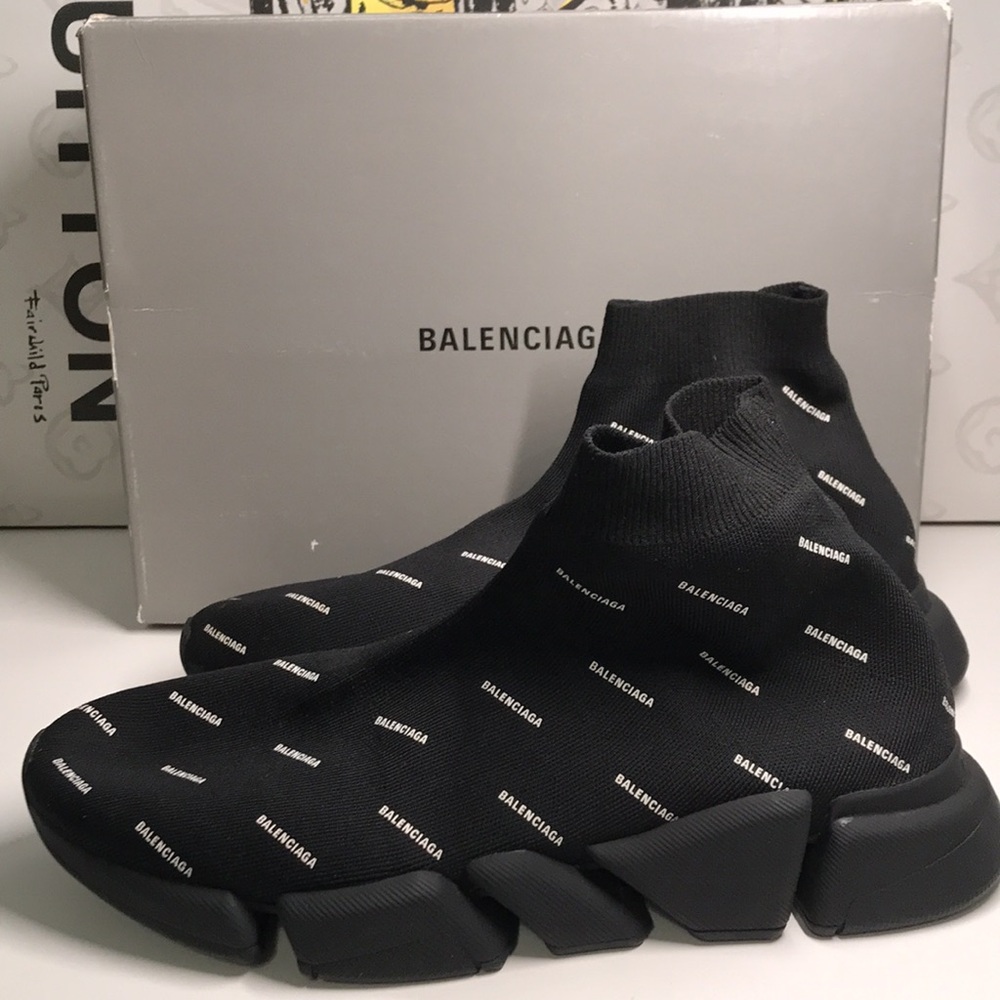 New Authentic Balenciaga Speed 2.0 LT Logo Sock Sneakers – Black/White - Picture 11 of 12